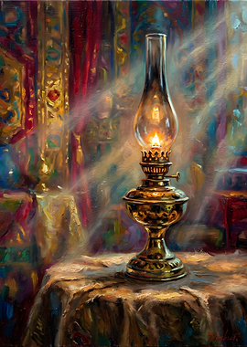Oil Lamp on Table Painting