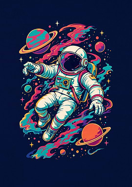 Colorful Astronaut Floating in Space
