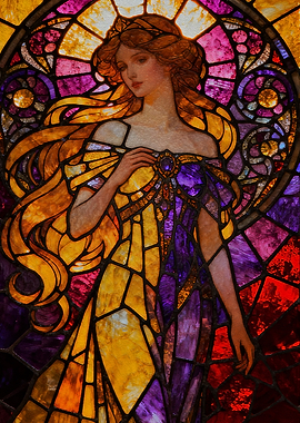 Art Nouveau Stained Glass Woman