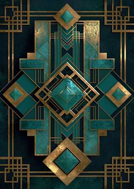Art Deco Geometric Teal and Gold