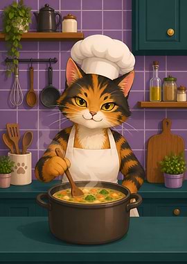 Cat Cooking Soup
