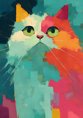 Abstract Colorful Cute Cat Portrait