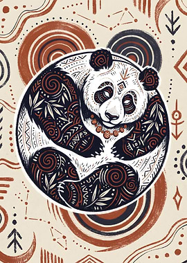 Tribal Patterned Panda Illustration