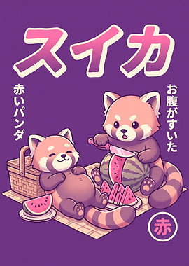Cute Red Pandas Eating Watermelon