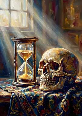 Vanitas Still Life with Hourglass