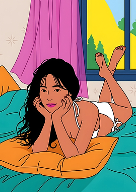 Woman in Bikini Relaxing on Bed