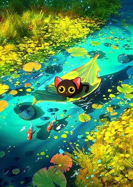 Cute Black Cat's Leaf Boat