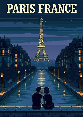 Paris France Eiffel Tower Night Poster