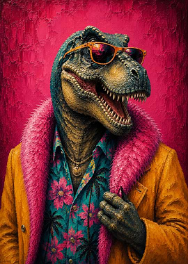 Stylish T-Rex in Tropical Attire