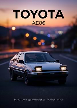 Toyota AE86 Trueno Sunset Poster