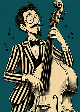 Stylish Musician Playing Double Bass