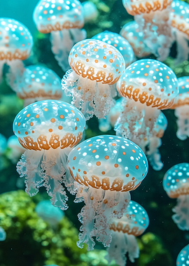 Spotted Jellyfish Swarm Underwater
