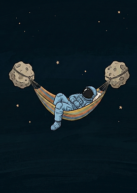 Cozy Astronaut Sleeping in Space Hammock