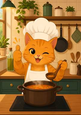 Cat Chef Cooking Soup