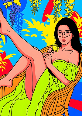 Pop Art Portrait of Woman with Rose