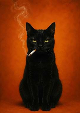 Cool Black Cat Smoking Cigarette