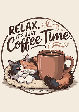 Relaxing Calico Cat with Coffee
