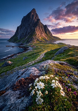 Stunning Lofoten Mountain Sunset Landscape