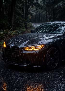 Black BMW M4 in the Rain