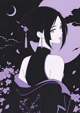 Anime Girl with Purple Cherry Blossoms