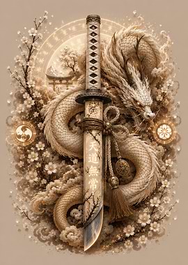 Golden Dragon Katana with Cherry Blossoms