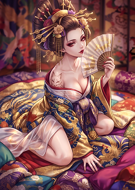 Beautiful Japanese Geisha with Kitsune Fan