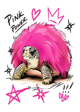 Pink Power Furry Turtle Illustration