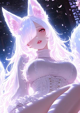 Ethereal White Fox Girl Anime Portrait
