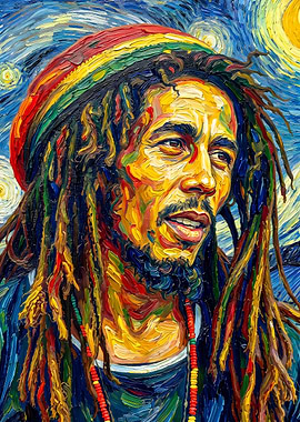Bob Marley Starry Night Oil Painting