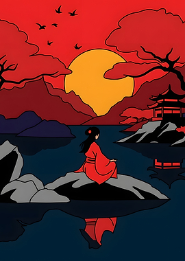 Zen Woman Meditating at Sunset