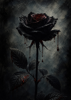 Dark Bleeding Rose Oil Painting