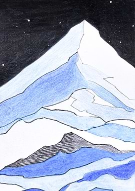 Hand-Drawn Mountain Peak at Night