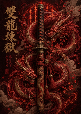 Red Dragon Katana Fantasy Art