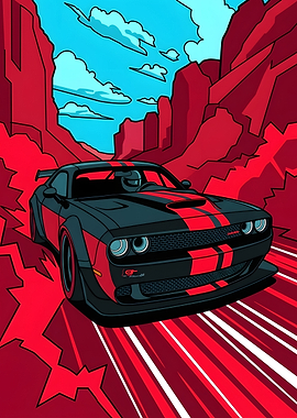 Dodge Challenger Racing Through Canyon