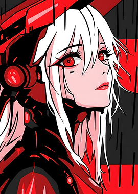 Cybernetic Anime Girl with Red Armor