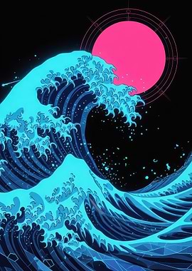 Neon Cyberpunk Great Wave