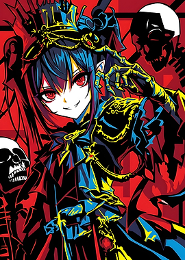 Gothic Anime Girl with Skulls