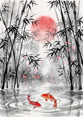 Koi Fish in Bamboo Forest