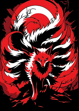 Nine-Tailed Fox Kitsune Illustration