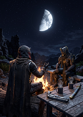 Characters Resting by Campfire