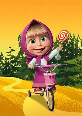 Masha Riding Her Pink Bicycle