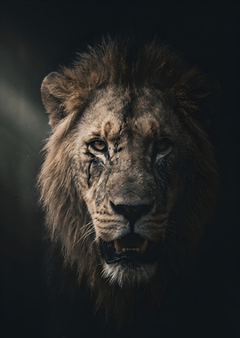 Majestic Scarred Lion Portrait