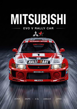 sleek Mitsubishi Evo V Rally Car Poster