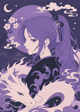 Anime Girl with Purple Dragon