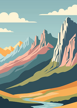 Minimalist Mountain Landscape Illustration