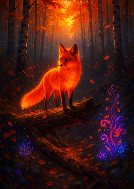 Glowing Fox in Enchanted Autumn Forest