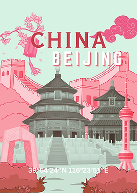Beijing China Travel Art Vintage Poster
