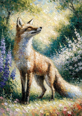 Oil Painting of a Fox in a Garden