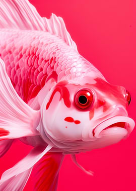 Vibrant Pink and White Koi Fish