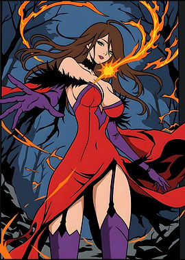 Anime Sorceress Casting Fire Magic